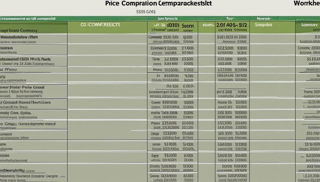 price comparison worksheet